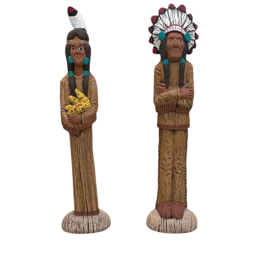 Vintage Ceramic Thanksgiving Stick People Indian Man & Woman‎